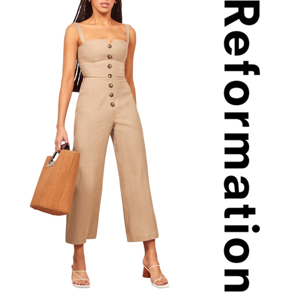 Reformation Beige Sleeveless Jumpsuit